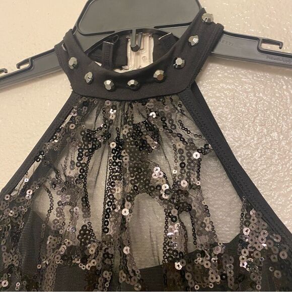 Glamour solo dance costume black sequin bikeatard leotard LA-Large adult - Picture 6 of 14